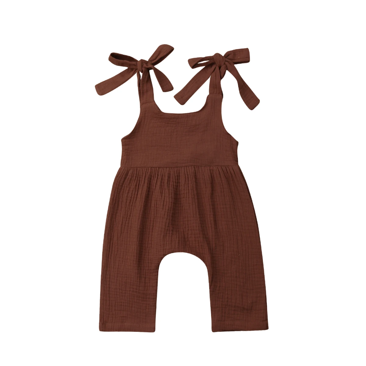 الوليد طفل رضيع فتاة الرضع القطن الكتان رومبير بلون بذلة مع الذاتي أشرطة للربط الزي الملابس
