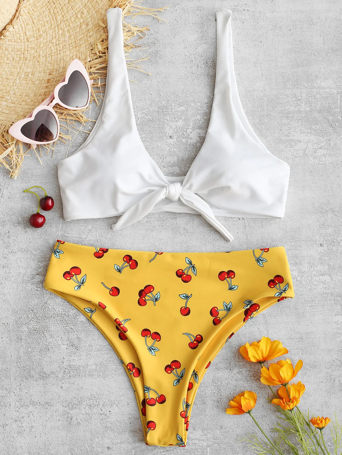 ZAFUL завязанное Вишневое бикини набор с высоким вырезом Maillot De Bain пляжная одежда