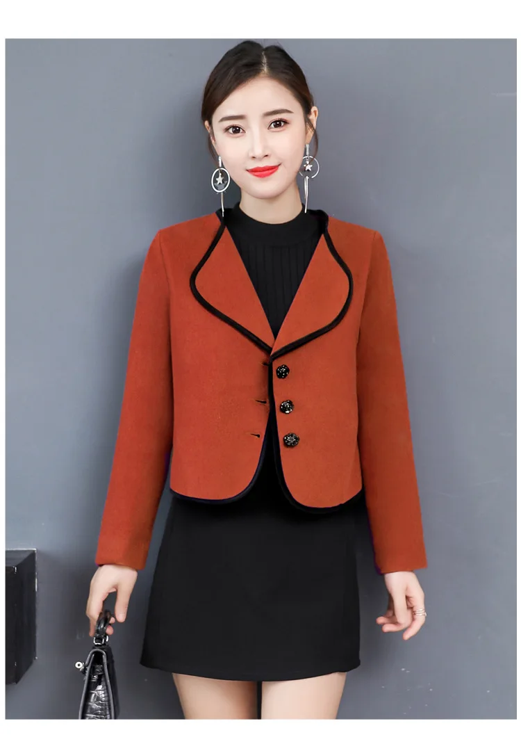 

Office Lady Short Wool Blend Ladies Coat Single Breasted Women's Jacket Turn-down Collar Korean Womens Fashion Coat