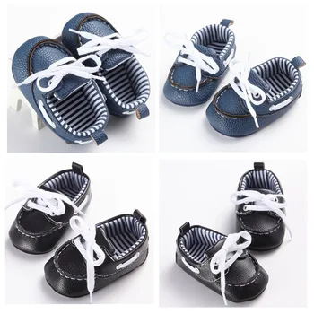 

0-1 Years Autumn Classic Leisure Blue Infant Baby Shoes Boy Kid Prewalker PU Leather Crib Toddler Soft Soled Loafer