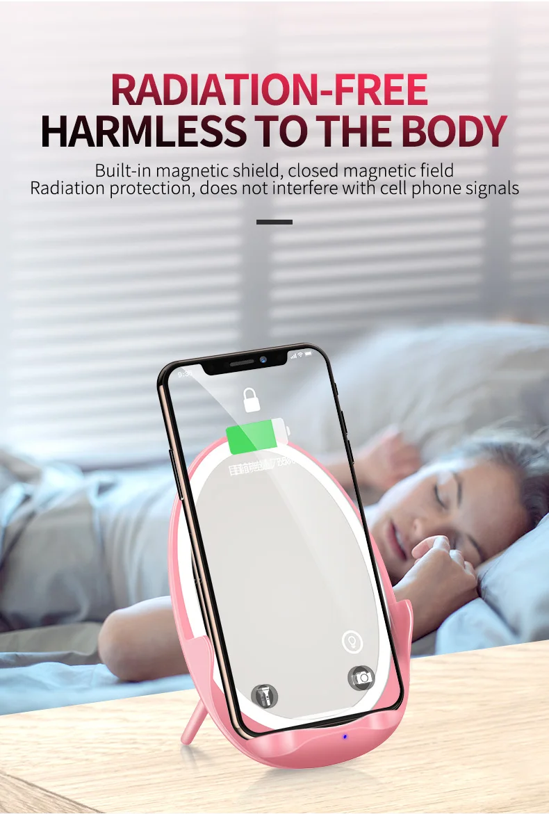 

Portable 10W Touch Dimming Fill Light Makeup Mirror Wireless Cell Phone Charger Band Light Beauty Mirror Wireless Charger New