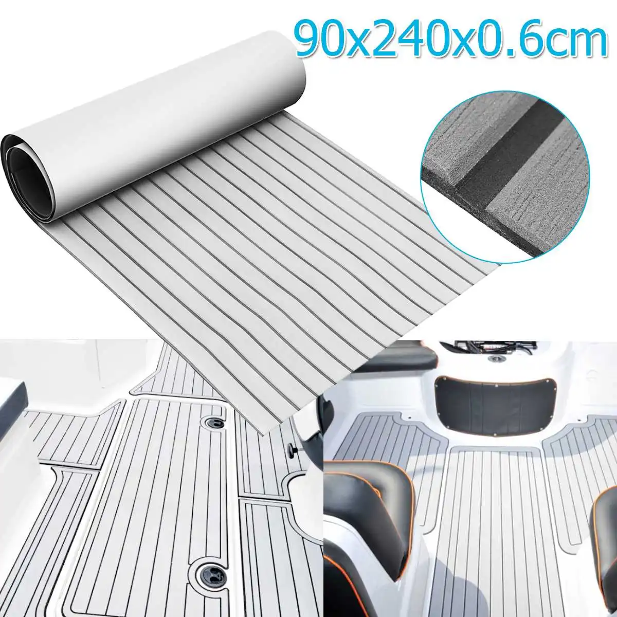 

Self Adhesive EVA Foam Teak Sheet Seam Line Boat Yacht Synthetic Decking 0.6cm 90x240cm Foam Floor Mat Non-skid Grey with Black