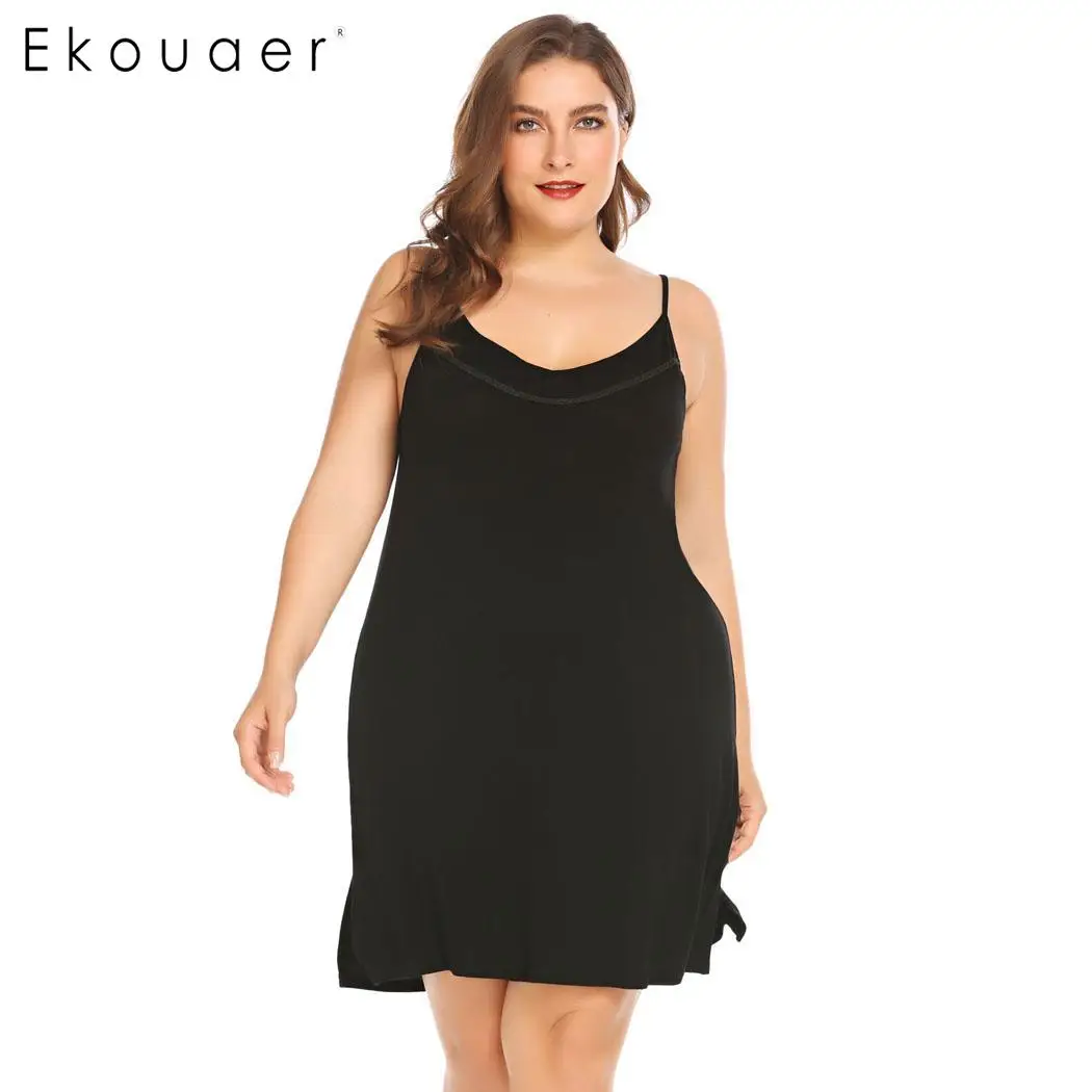 Ekouaer 5XL ночная рубашка ночное белье Женская сорочка Дамская комбинация платье для