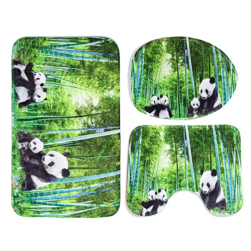

3Pcs/Set Panda Print Non Slip Toilet Bathroom Pad Floor Mat Rug Carpet Absorbent Pedestal Rug Lid Toilet Cover Bath Mat