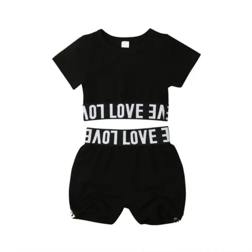 

Girls Clothes Sets Crop Top T shirt Short Sleeve Shorts Love Print Outfit Kids Summer Casual Clothes Set Girls Age 1-7 Years