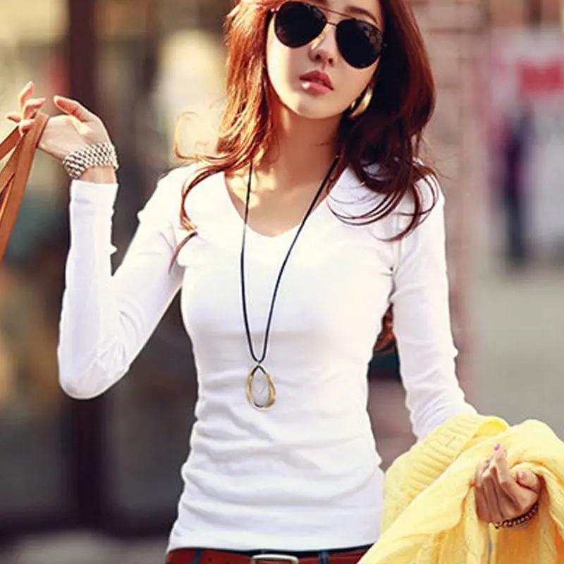 

Basic T Shirt Women Long Sleeve Womens Tops 2016 Spring Autumn Tee Shirt Women Korean Style T-Shirt Cotton New Plus Size Tshirt