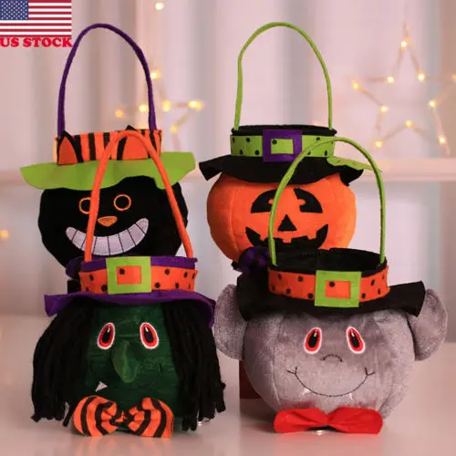На Хэллоуин с надписью Trick Or Treat Портативная сумка для конфет тоут корзина тыквы