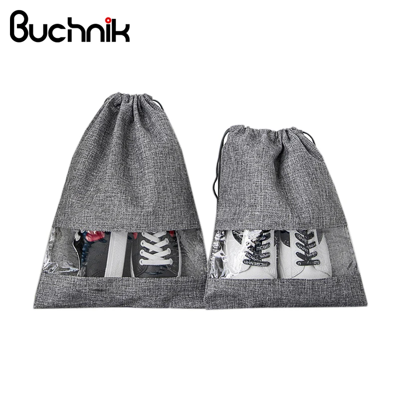 

BUCHNIK 2Pcs/Set PVC Drawstring Shoe Bag Travel Packing Cube Clothes Protective Storage Pouch Trip Organizer Accessories Item