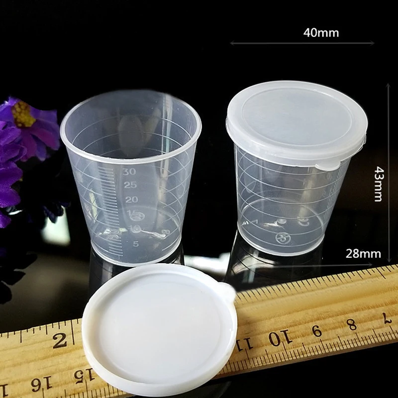 

10Pcs 30ml Clear Plastic Measuring Cup Graduated Measure Beaker Measuring Medicine Cups With White Lids Cap Clear Container