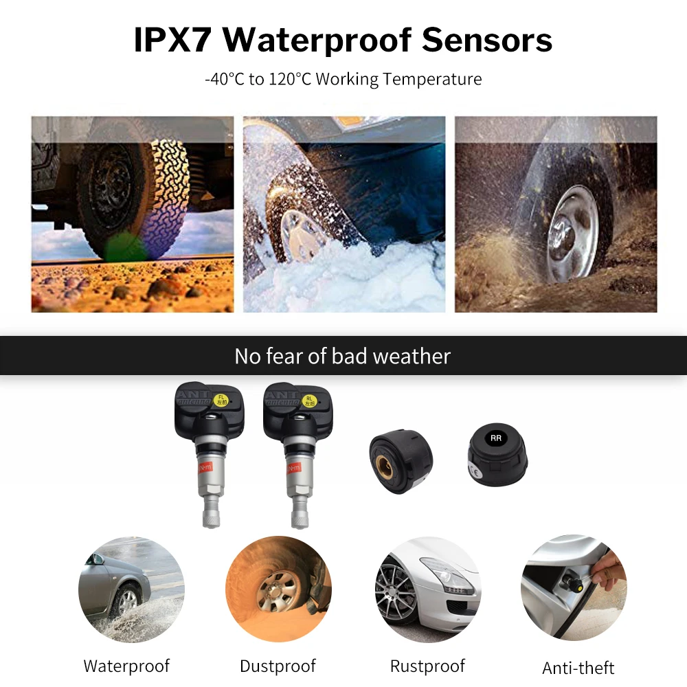 Deelife Tyre Pressure Monitoring System TPMS Solar Car Windshield Tire Pressure Alarm TMPS Wireless External / Internal Sensor