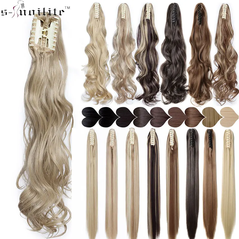 SNOILITE Синтетический Коготь на хвост волос фальшивые накладной хвост для женщин черный коричневый блондинка хвост волосы, удлиняющая