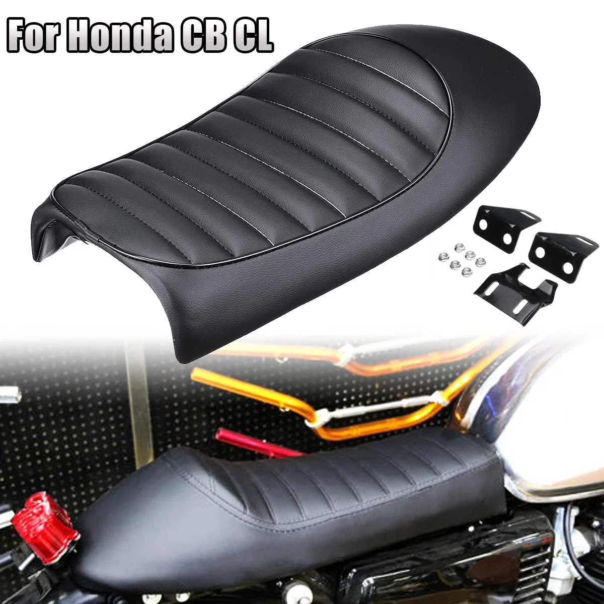 

Black Motorcycle Cafe Racer Seat Custom Vintage Hump Saddle Flat pan Retro Seat For Honda CB125S CB200 CB350 CL350 CB400