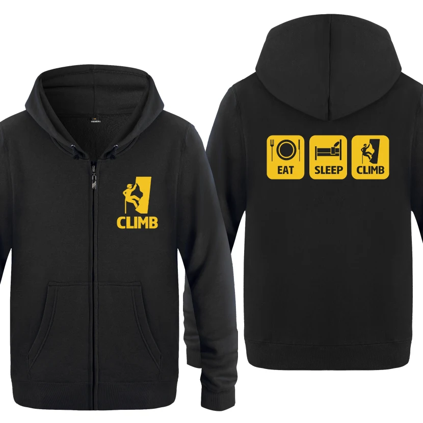 

Eat Sleep Climb Funny Creative Hoodies Men 2018 Men's Fleece Zipper Cardigans Hooded Sweatshirts