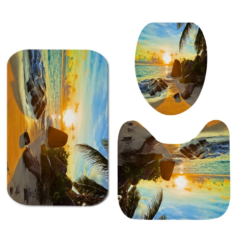 3Pcs/Set Morning Scenery Print Non Slip Toilet Bathroom Pad Floor Mat Rug Carpet Absorbent Pedestal Lid Cover Bath | Дом и сад