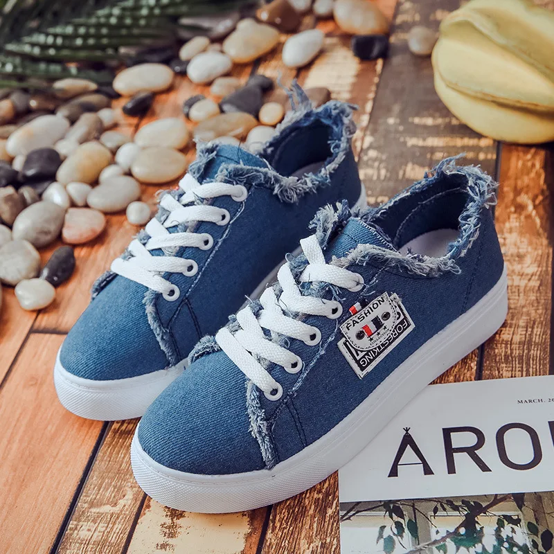 

Basket Femme 2018 Spring Summer Women Sneakers Denim Canvas Vulcanize Shoes Woman Casual White Blue Sneakers Ladies Shoes