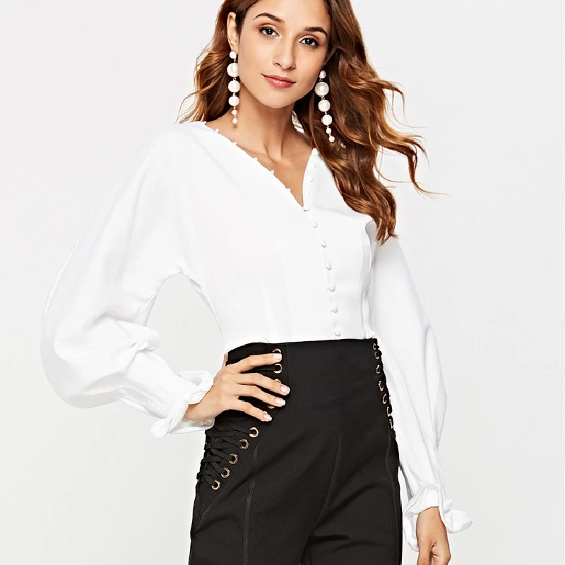 Invierno 2019! blusa blanca sexi para mujer, camisa de diseñador de pasarela de manga larga para blusas formales fiesta, ropa de camisa|Blusas camisas| - AliExpress