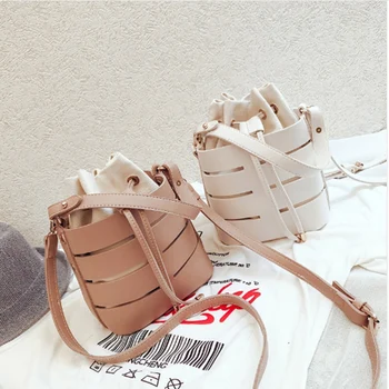 

Drawstring Bucket Bag For Women Mini Pu Leather Crossbody Bags Ladies Shoulder Bags Female Handbags Pure Color