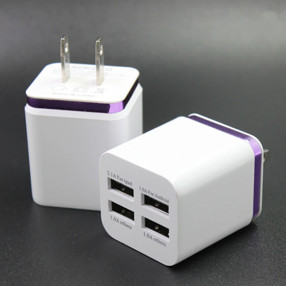 

Candy Color 5.1A Power Adapter 4 In 1 Port USB US EU Plug Home Travel Wall Charger For Phone Charger