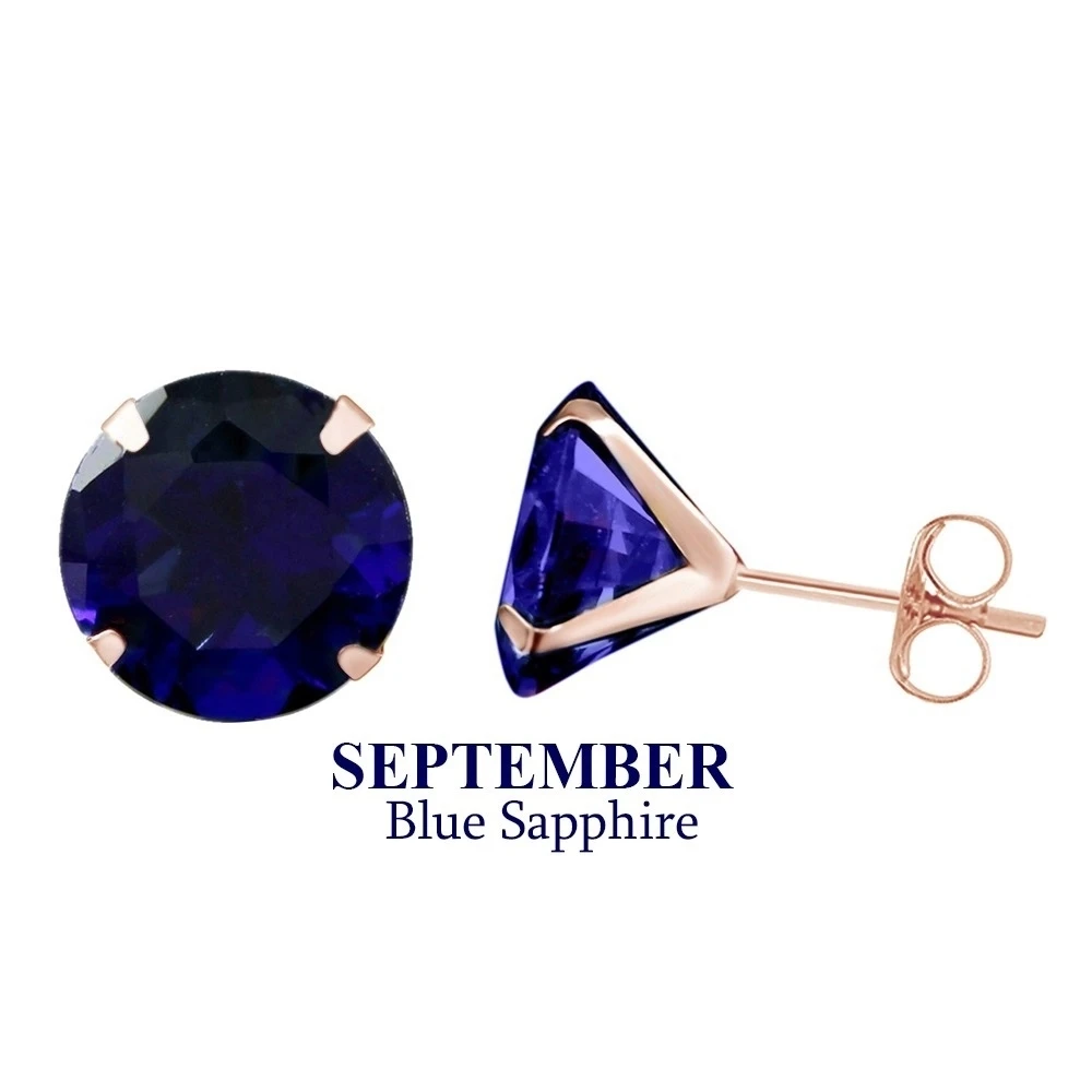 Solid 10K Rose Gold 7mm Round Blue Sapphire September Birthstone Stud Earrings | Украшения и аксессуары
