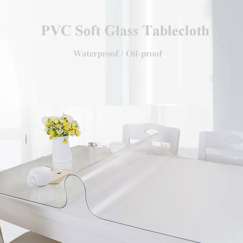 Wipe Clean Transparent Waterproof and Oilproof Tablecloth PVC Glass Effect Table Protection Cover Mat cloth for Desk DiningTable