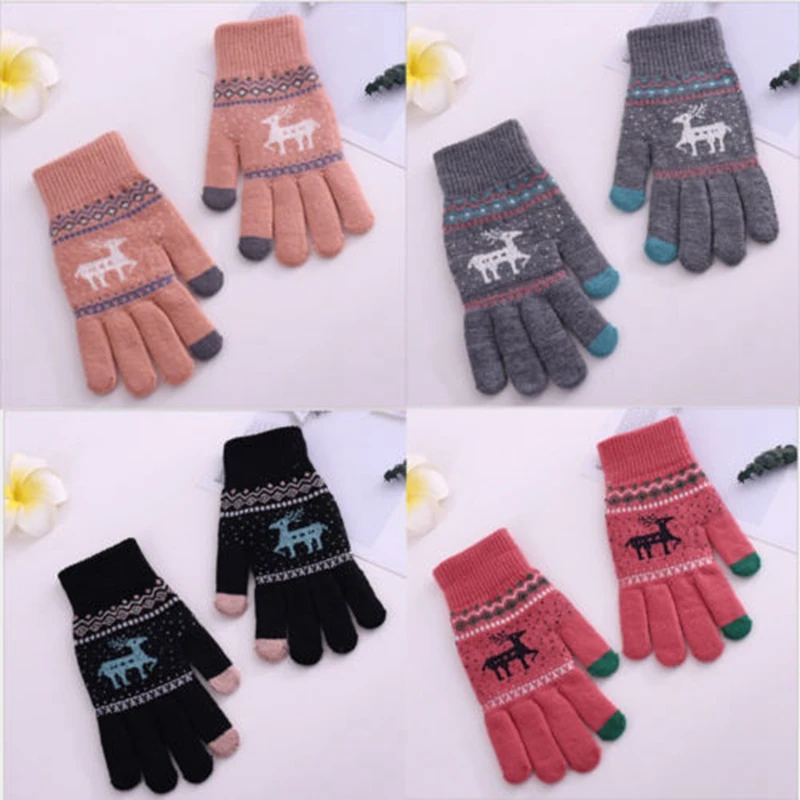 

Knitted Women Men Winter Gloves Wool Warm Full Finger Touch Screen Gloves