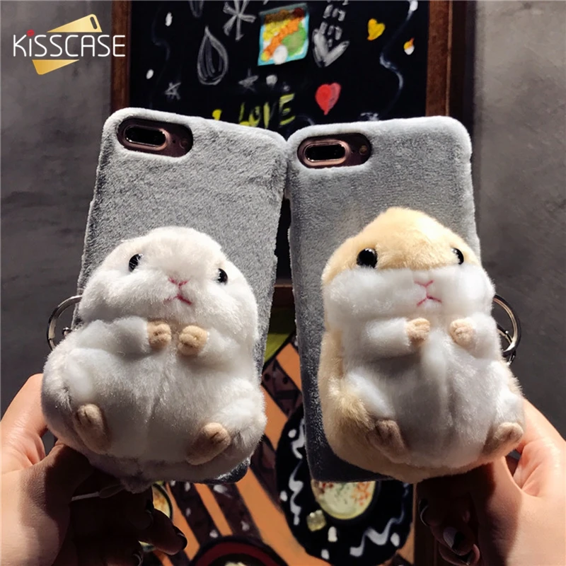 KISS чехол 3D плюшевый теплый кролик зимний для телефона iPhone X XS 7 8 6 6S Plus Милая шапка в