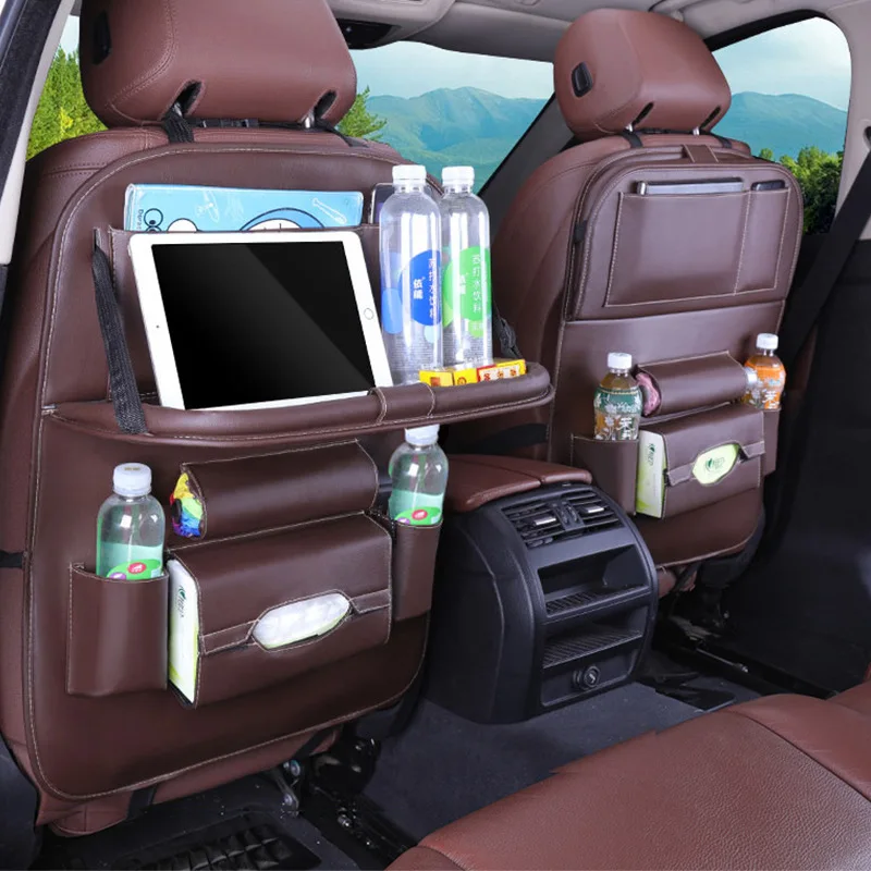 

New Upgraded Car Seat Back Organizer Storage Bag Folding Table Tissue Box Bottle Drink Holder Auto Styling Storage Bag
