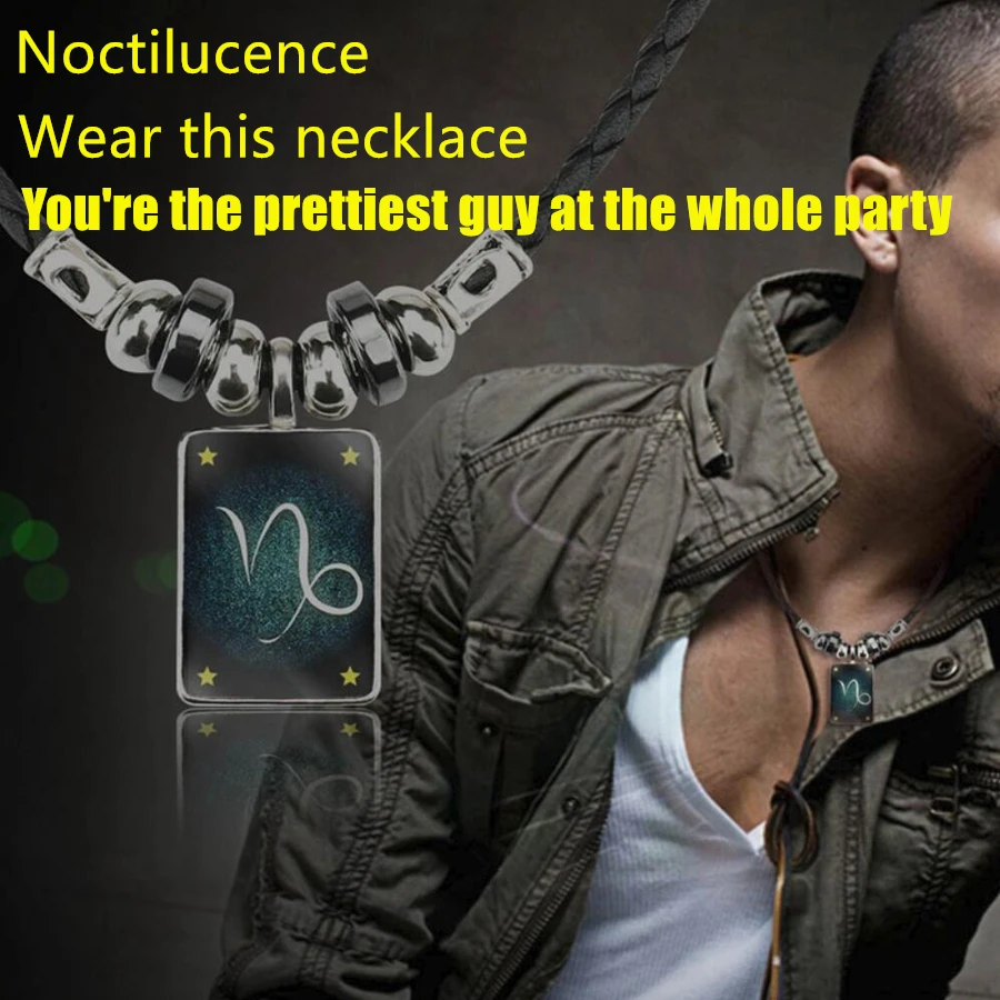 

12 Twelve Constellations Necklaces Pendants noctilucence Beaded leather Pendant Necklace men women fashion pendant necklace