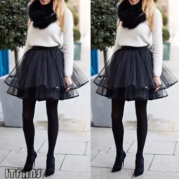 

2019 Tulle Skirts Women's Elastic Stretchy Tulle Teen Layers Summer Women's Adult Tutu Skirt Pleated Mini Skirts