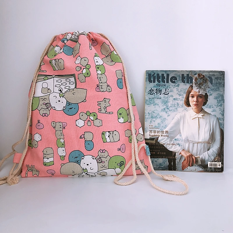 

IVYYE Sumikko gurashi Fashion Canvas Backpacks Cartoon Drawstring Backpack Casual String Bags shopping Knapsack Unisex New