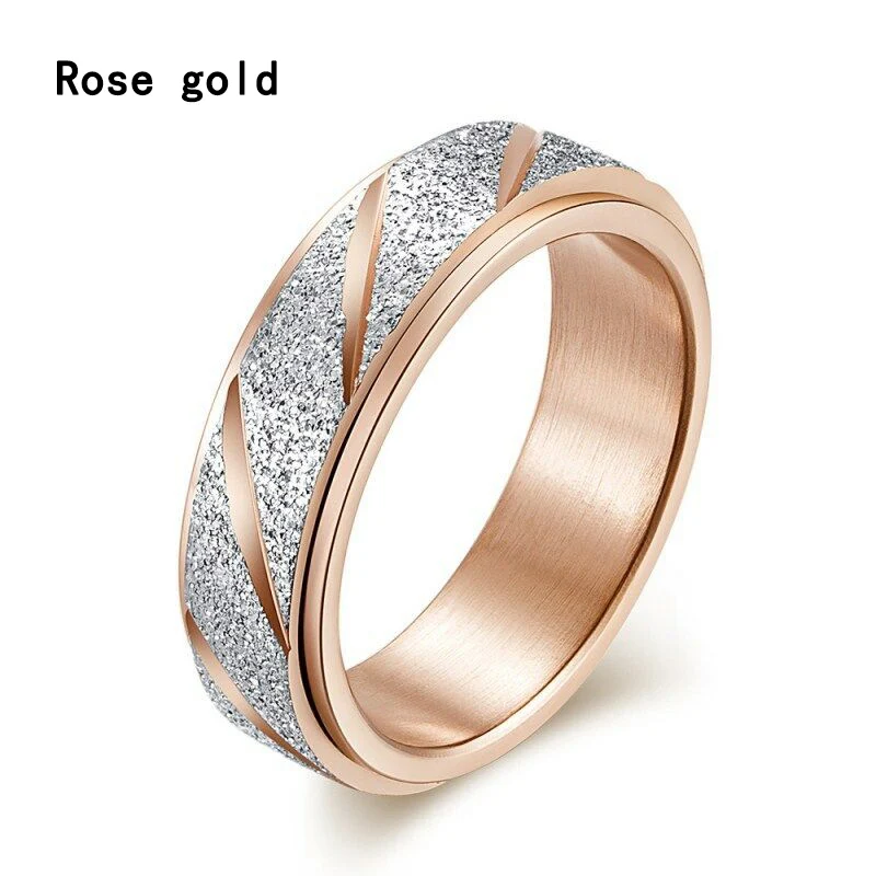 

Titanium Women's Frosted Band Gold/Rainbow 6MM Size Ring 5-10 Spinner Rose Steel Colorful matte female ring slashable ring