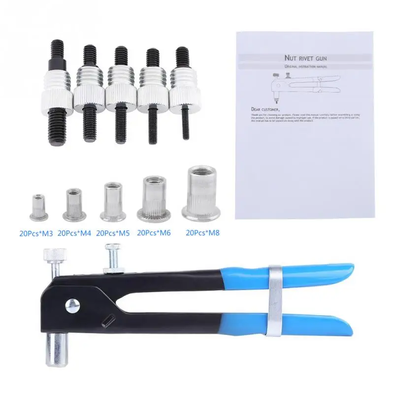 

Handle Blind Rivet Tools M3 M4 M5 M6 M8 Nuts Threaded Insert Rivet Gun Rivnut Nutsert Riveting Kit for Flat Head Rivet Nut