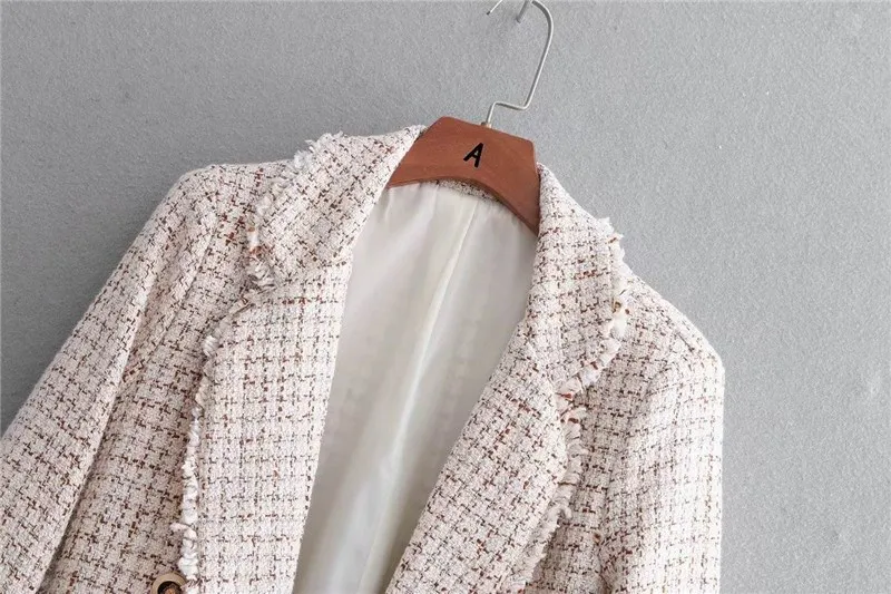 Autumn Winter Worsted Blazer Open Stitch Buttons Ol Work Suit Outwear Notched Collar Tweed Coat