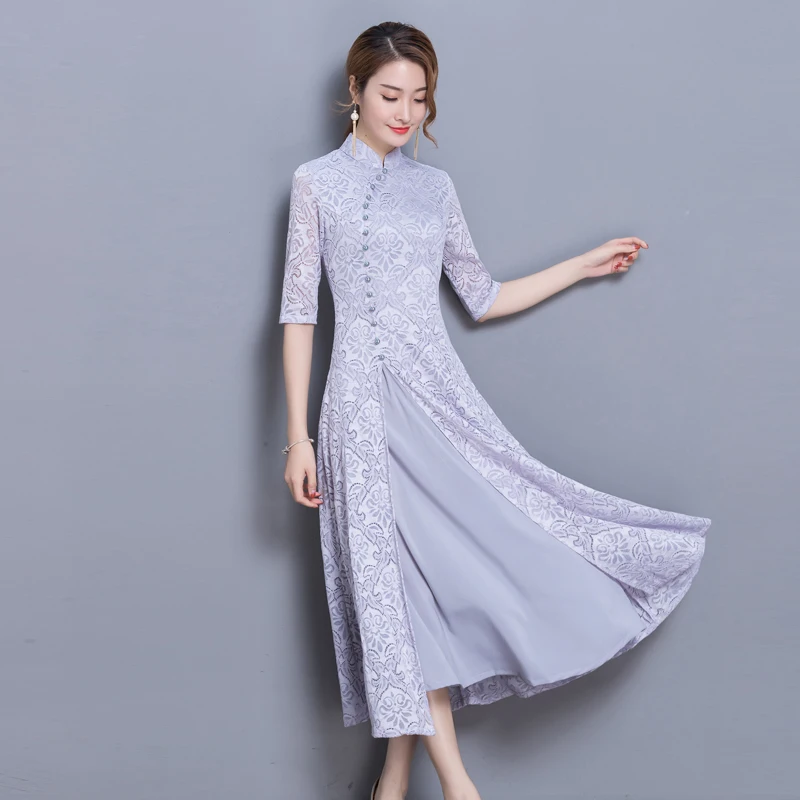 Женское кружевное платье Чонсам Ao Dai элегантное традиционное китайское с