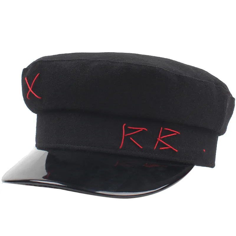 Ceny Vintage PU Baker Boy berety mężczyźni i kobiety czapka gazeciarza haft wojskowy wełna brytyjskie klasyczne kobiece płaskie czapki