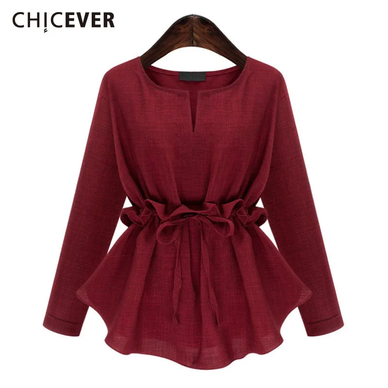 

CHICEVER Ruffle Lace up Top Female Long Sleeve Women's Shirt Casual Oversized Tops Clothes Korean Fashion Plus Size Autumn 2019