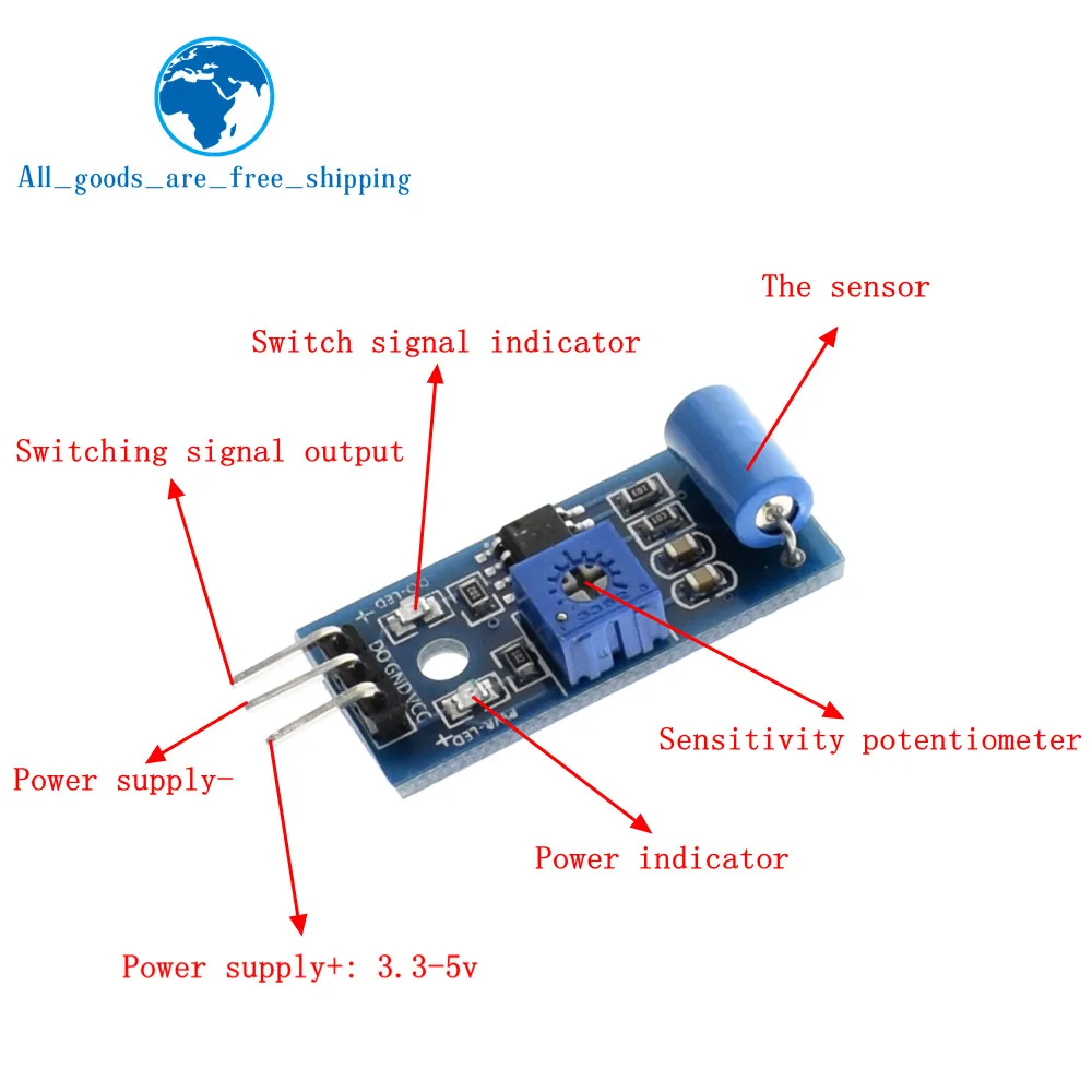 TZT нормально закрытый тип вибрации сенсор модуль сигнализации сенсор модуль вибрации переключатель SW-420 для arduino