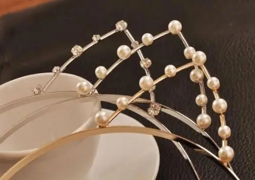 

Womens Girls Cat Ears Lace Pearl Rhinestones Alloy Headband Hairband Hair hoop
