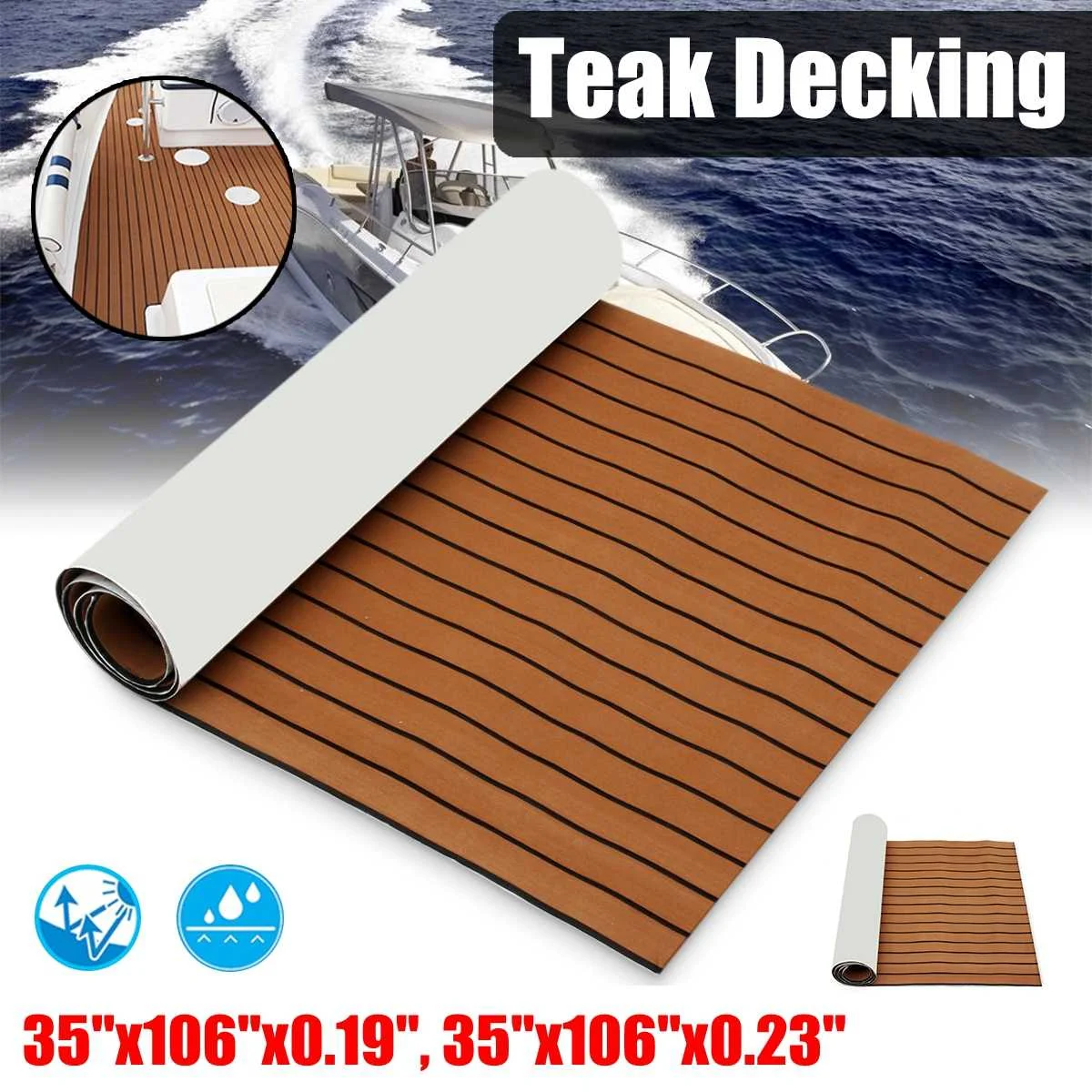 

Self-Adhesive 2700x900x5/6mm EVA Foam Faux Teak Decking Sheet Dark Brown Marine Boat DIY Protective Floor Carpet