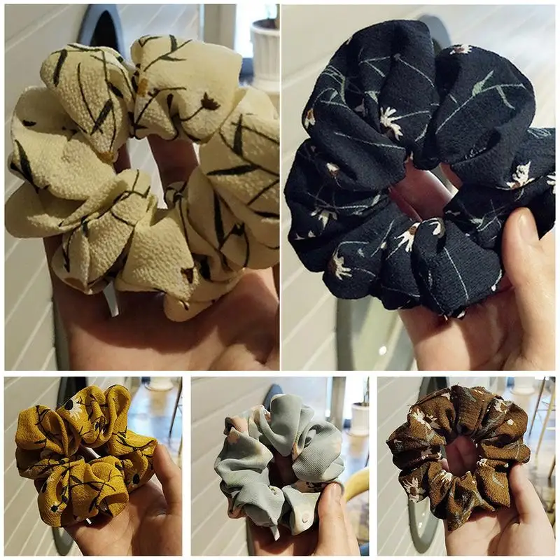 Women Hair Scrunchies Floral Daisy Solid Color Hair Ring For Women Hair Accessory Fashion Casual Colorful Ponytail Holder Rope