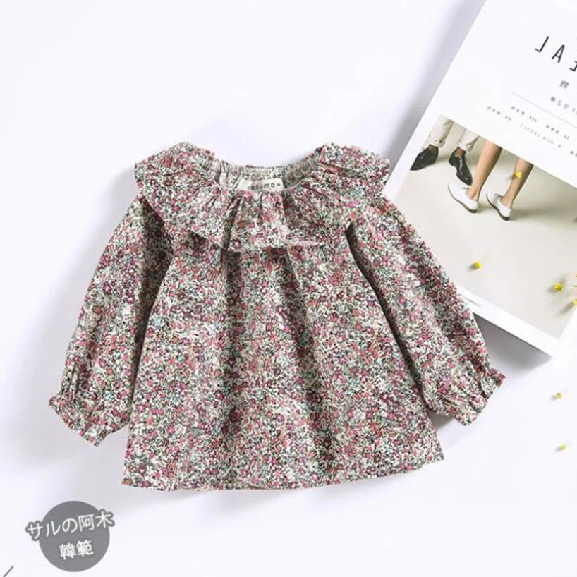 Baby Girl Clothes For Sweet Ruffles Lace Collar Shirt Cotton Floral Long Sleeve Princess Tops