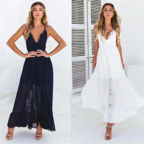 

New Women Boho Lace Long Maxi Dress Party Evening Summer Beach Sundress Woman Ladies Hot Selling Backless Sexy Dresses