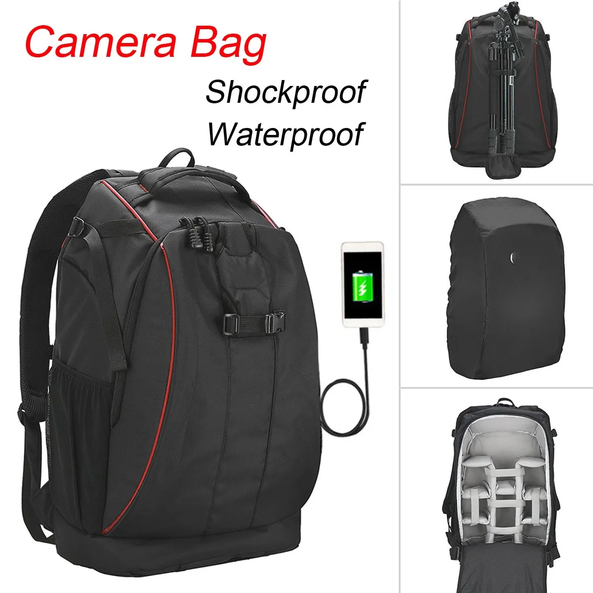

DSLR SLR Camera Backpack Bag Laptop USB Case Waterproof Shockproof with Rain Cover For Canon for Nikon for Sony