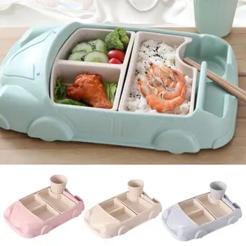 

Bamboo Fiber Innovative Tableware Children's Cartoon Car Bowl Set Environmentally Friendly Compartment Bowl