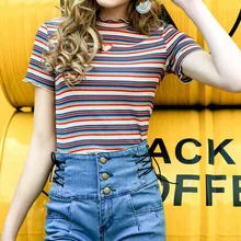 Y Demo Новая летняя тонкая женская футболка с вышитым круглым воротником и короткими рукавами