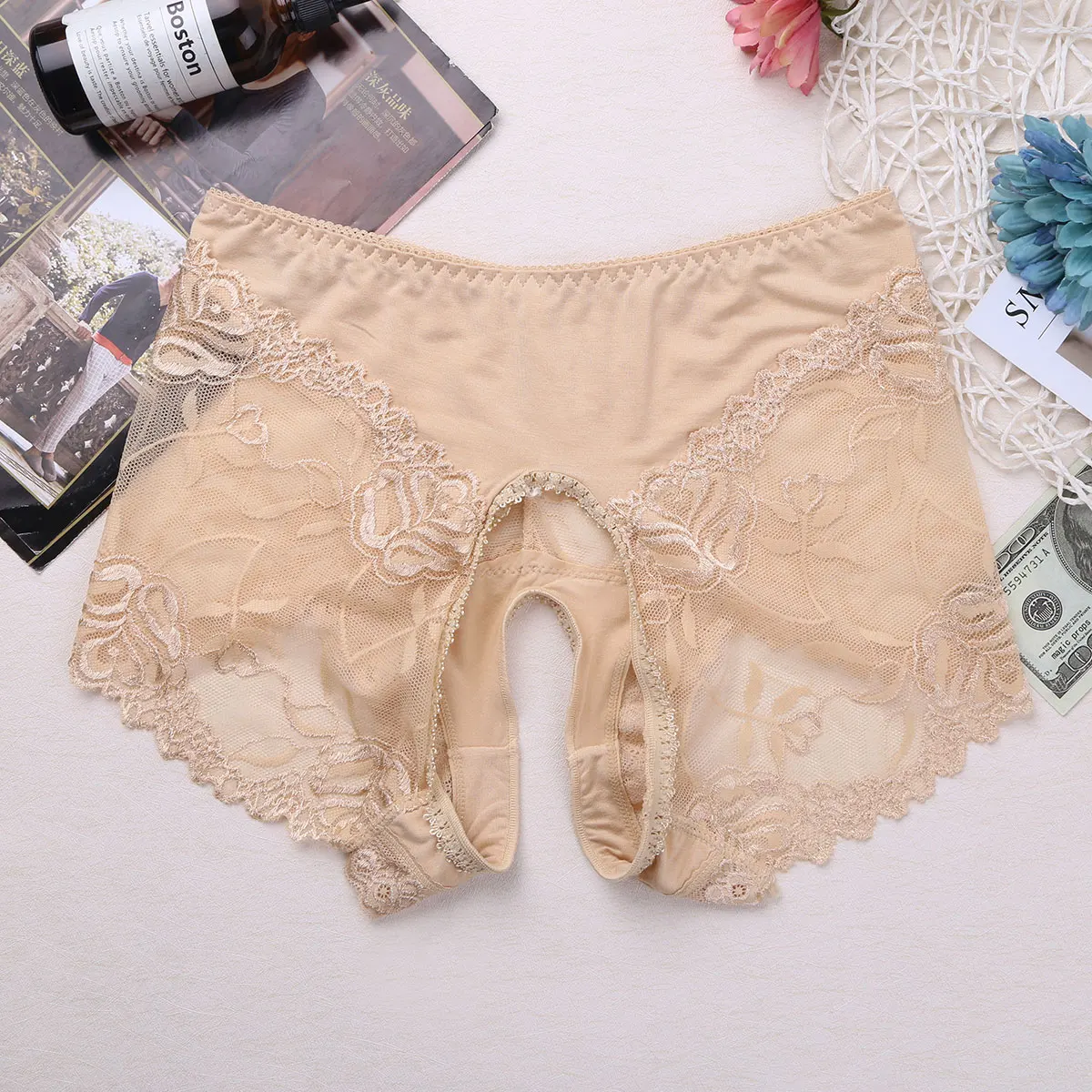 

Mens Bikini Underwear Sissy See Though Sheer Lace High Waisted Briefs Gay Sexy Underpants Girly Temptation Crotchless Panties