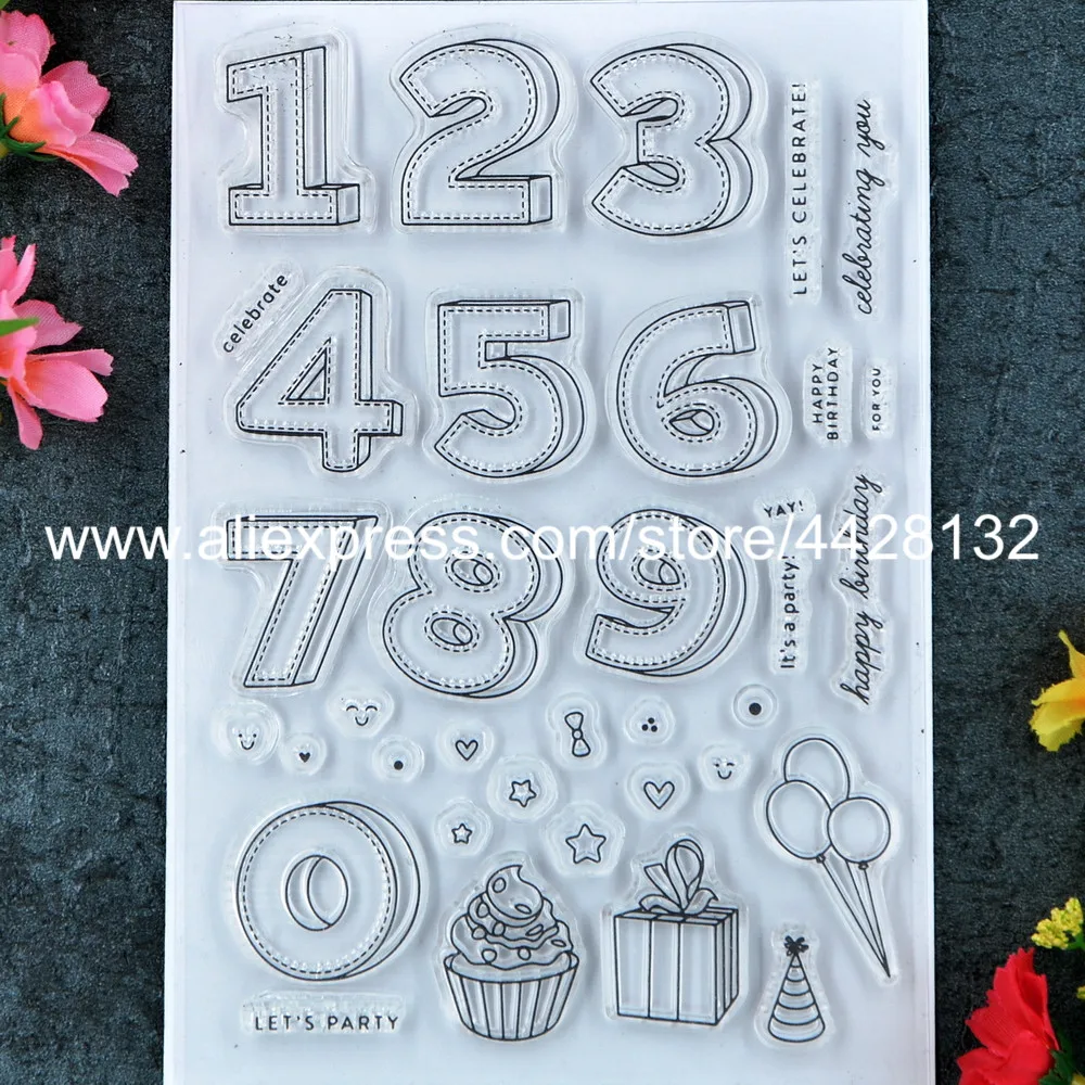 

Let's Party Cake Happy Birthday Celebrate Scrapbook DIY photo cards rubber stamp clear stamp transparent stamp 11x16cm 9020203