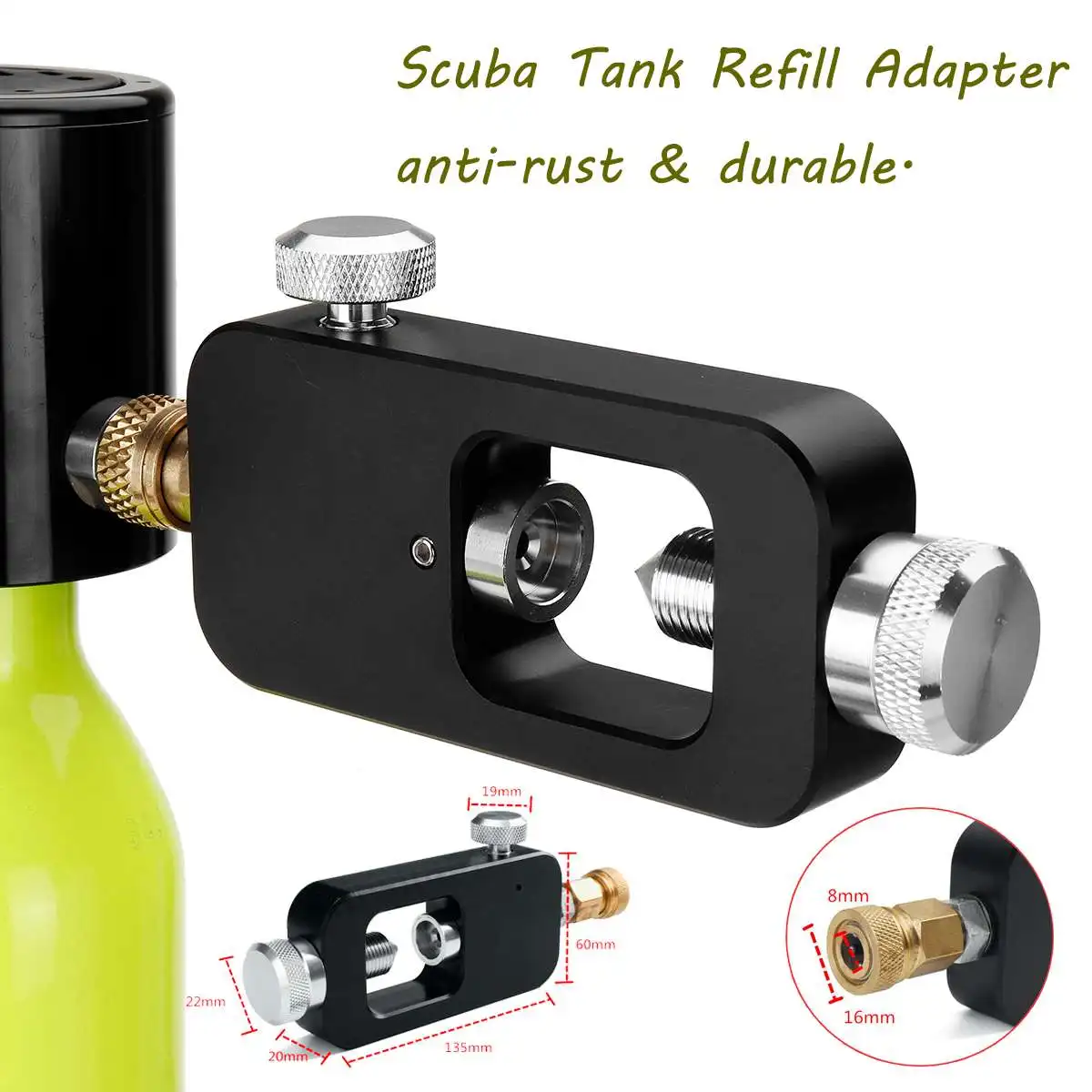 

Mini Scuba Diving Oxygen Cylinder tank Respirator Adapter Head Part Aluminum Alloy Diving Equipment