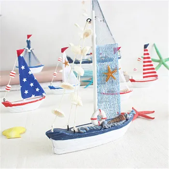 

15CM Mediterranean Style Wood Sailing Ship Models Furnishing Articles Originality Boat Nautical Home Decoration Gifts Crafts