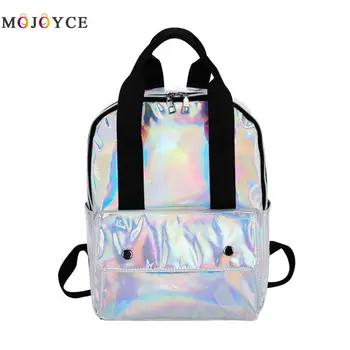 

Holographic Backpack Hologram Laser Leather Backpack Women Rucksack Travel Student Book School Bagpack